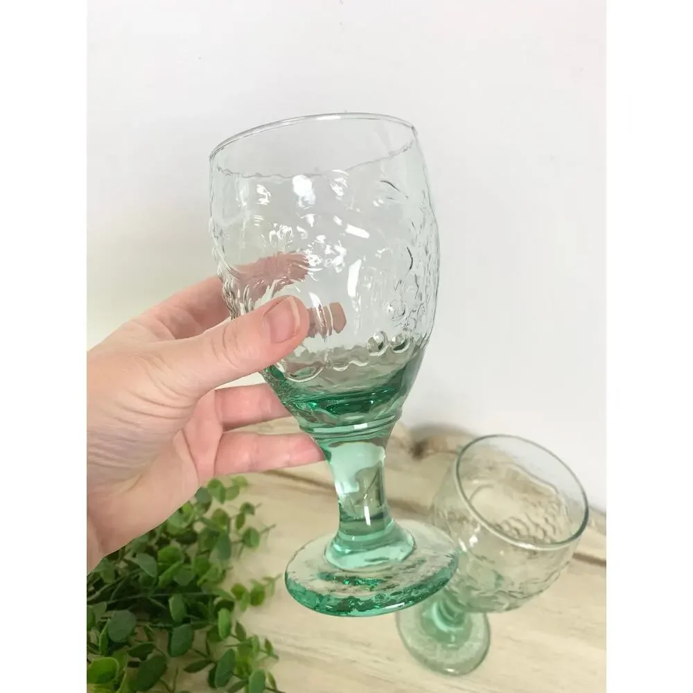 Vintage Libbey Orchard Fruit Green Glass Water Goblets Set of 2 Cottagecore